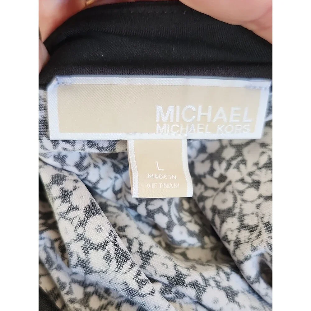 Michael Kors Black & White Floral Sleeveless Mini Dress, Lace Up Yoke, L
